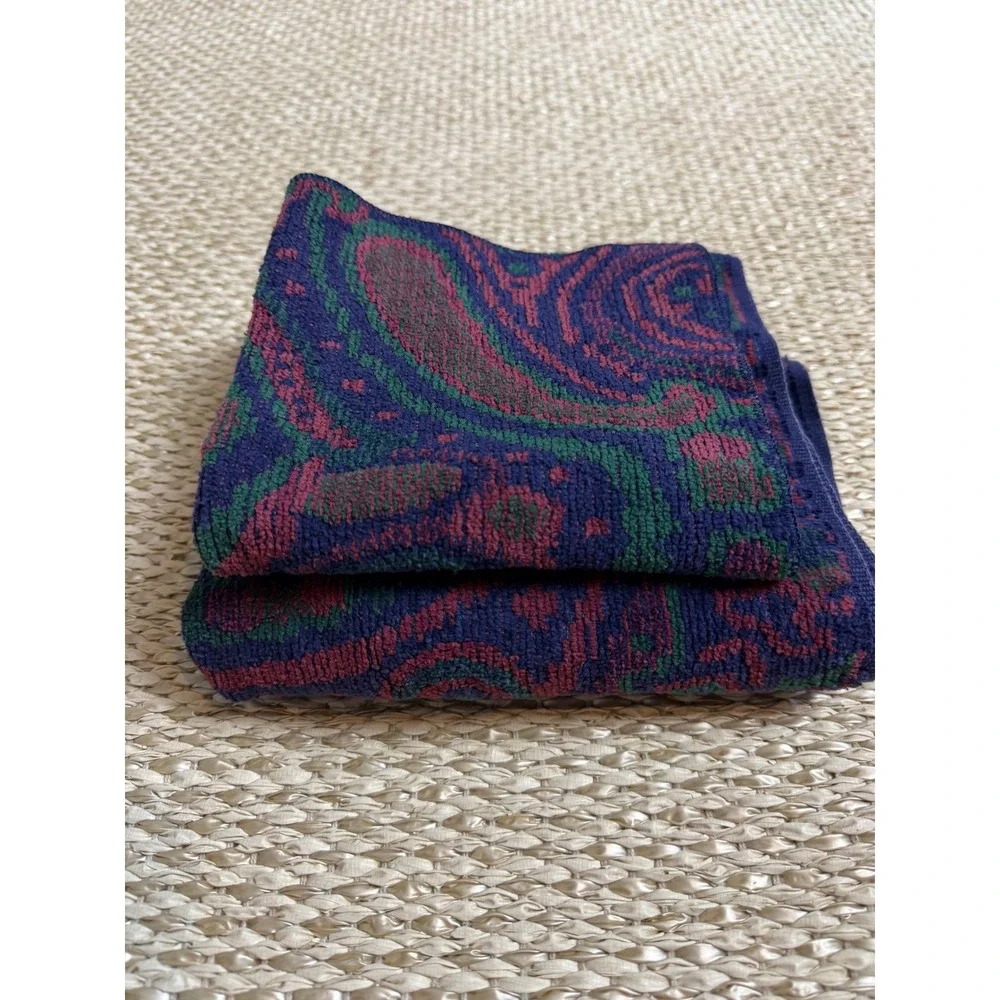 Vintage Ralph Lauren Paisley Towel Set Purple Green Cotton Made in USA 2pc